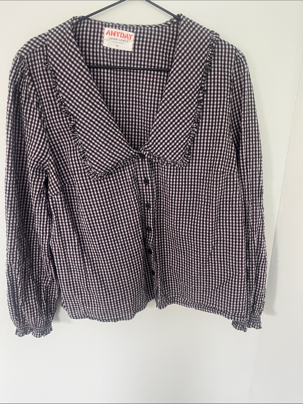 Cottage Core Lavender and Black Gingham Button-Down 100% Cotton